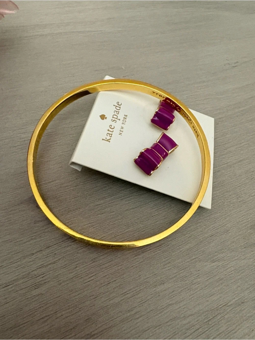 kate spade purple enamel bow bracelet and stud earring set